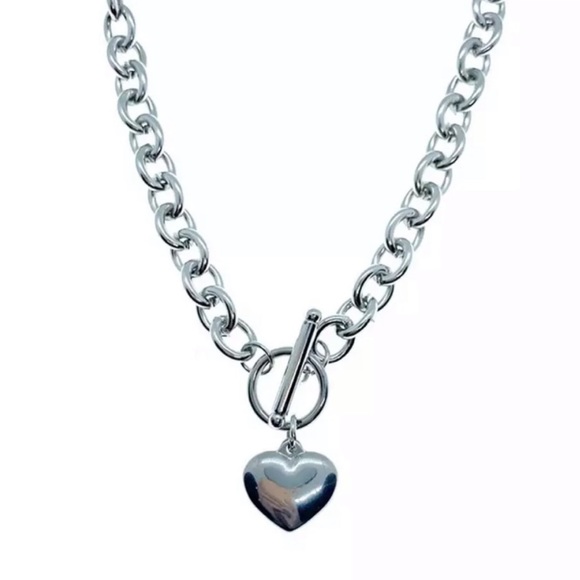 925 STERLING SILVER CHUNKY TOGGLE HEART NECKLACE - Picture 4 of 6